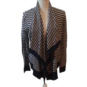 Dressbarn Navy Blue White Knit Open Front Waterfall Long Sleeve Cardigan M NWT